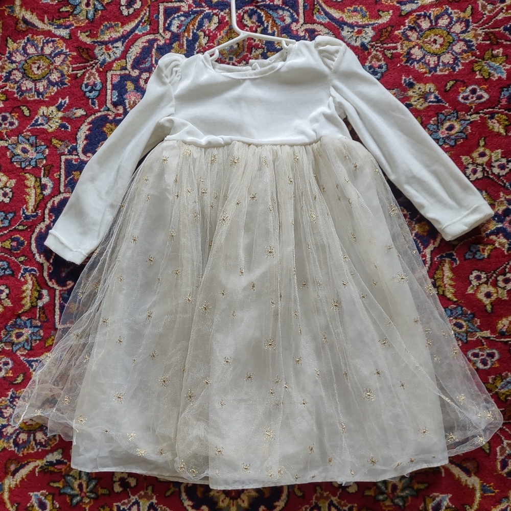 White and Cream Dress with Tulle Skirt